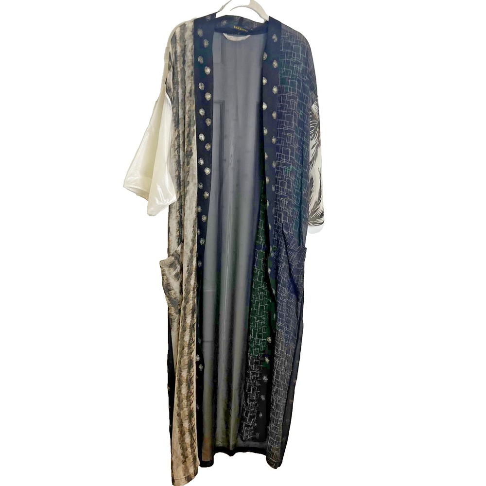Balkanica Mixed Print Open‎ Kaftan Kimono Duster Size OS Boho Lagenlook Artsy